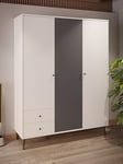 Forte Armoire à Portes battantes, Bois d'ingénierie Métal Plastique, Blanc avec Gris tungstène uni, B x H x T (in cm) 154,2x201,7x52,2