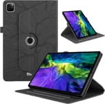 Coque Compatible Avec Tablette Ipad Pro 11 Pouces 2024 Cover Étuis Cuir 360°Rotatif Multi-Angle Stand Flip Protection Tablette Case Housse Cover Ipad Pro 11,Noir Arbres