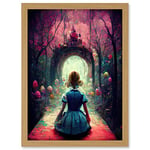 Doppelganger33 LTD Alice In Wonderland Through Looking Glass Enchanted Pink Forest Artwork Framed A3 Wall Art Print