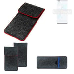 Felt Case for HTC Desire 20+ dark gray red edges Cover bag Pouch