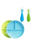 Munchkin Stay Put Suction Plates And Gentle Scoop Spoons Bundle- Blue/Green