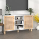 Buffet Meuble de rangement Commode Bahut Blanc 105x30x60 cm Bois de pin massif et rotin naturel 71046