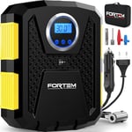 FORTEM Gonfleur de Pneus 150 PSI, Pompe à Vélo, Pompe à Air 230V AC 12V DC pour Pneus de Voiture, Manomètre Digital avec Pompe Automatique/Arrêt, étui de Transport (Jaune)