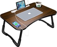 Table De Lit Pliable, Support Ordinateur Portable Lit Avec 4 Ports Usb/Tiroir/Fente Pour Tasse/Tablette Support, Plateau Pour Lit, Canapé, Sol (60X40Cm, Marron)