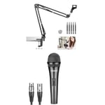 Neewer Support de Bras de Microphone, Support de Bras de Micro à Ciseaux à Perche de Suspension avec Vis 3/8" à 5/8" et Attaches de Câble, Micro Dynamique Cardioïde avec Câble Mâle XLR à Femelle XLR