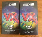 Maxell E-180 Blank VHS Video Tapes 180 Minutes 3 Hours **NEW AND SEALED** x 2