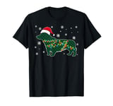 Corgi Buffalo Plaid Christmas Santa Hat Lights Snowflakes T-Shirt