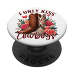 I Only Kiss Cowboys Tee Bottes de cowboy western Saint-Valentin PopSockets PopGrip Adhésif