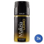 3x Malizia Déodorant Spray Homme 150 Ml. Gold