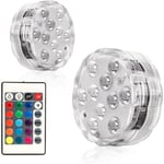 2-pack 10LED nedsänkbara lampor IP68 vattentäta med fjärrkontroll för pool bad spa dusch damm akvarium