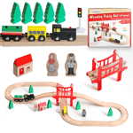 Wooden 37Pcs Train Track Rail Railway Pretend Kids Toddler Toys Fit Thomas Brio