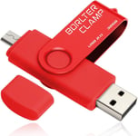 Clé Usb 32 Go, 2 En 1 Otg Usb Mémoire Stick, Pivotant U Disque Avec Port Micro Usb Pour Smartphone Android, Tablette Et Ordinateur (Rouge)