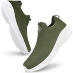 Giniros Hommes Femmes Chaussures Slip on Sneakers Chaussure sans Lacets de Course Baskets Fitness Running Chaussures de Respirante Chaussures de Tennis - Confortables et Légères, Vert 40EU