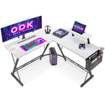 ODK Bureau Gaming avec Support pour Moniteur, Bureau d'angle Gaming en L pour Gamer Blanc 127x127cm