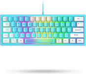 K61 2 PRO MINI 62 CLÉ JEUX TKL CLAVIER MÉCANIQUE MEMBRANE, ÉCLAIRAGE RGB ANTI-GHOSTING CÂBLE USB POUR PC ACCESSOIRE/WIN/MAC/GAMING (SENSATION MÉCANIQUE, BLANC ET BLEU)[CLA170486]