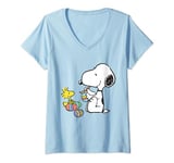 Womens Peanuts - Snoopy Woodstock Easter Egg Painting V-Neck T-Shirt