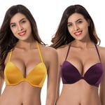 Curve Muse aux Femmes Push up Ajouter 1 Tasse et demie À Armatures, Licou Devant Fermer Soutien-Gorge-Paquet de 2-Orange,Bourgogne -85F