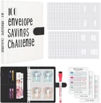 WenmthG 100 Envelopes Saving Challenge, A5 Money Saving Wallet with Cash Envelopes & Pen, Budget Planner Binder Savings Book with 3 Resuable Cash Stuffing Challenge Cards to Save £5050, £1000, £10000