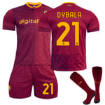 AS Roma 2022-23 Hemmetröja Dybala No.21 Fotbollströja 3-delad kit för barn Vuxna G . 24(130-140CM)