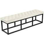 Banquette banc bout de lit longueur 150 cm en velours capitonné en velours crème et métal noir 100003669