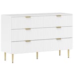 HOMCOM Commode 6 tiroirs Commode Chambre Meuble de Rangement Moderne avec poignées et Pieds dorés, pour Chambre à Coucher, Salon, dim. 120 x 40 x 76,5 cm, Blanc