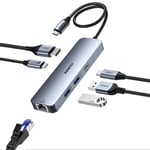 BENFEI 6-in-1 USB C Hub with HDMI(4K@60Hz), 2 USB-A, 1 USB-C Data, 100W Charge, Gigabit Ethernet, Silicone Tangle-Free Cable Compatible with MacBook Pro/Air, iPad Pro, iMac, iPhone 15 Pro/Pro Max