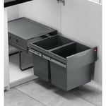 Hailo - Poubelle de cuisine tri sélectif 2 bacs encastrable 40L (18+18) Raumspar Tandem Coloris - Gris Anthracite