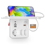 PD20W USB Prise avec Interrupteur, Prise Multiple avec Charge Rapide QC18W et PD3.0, Multiprise Murale 3 Prises 6 Chargeur USB, Multiprise Electrique Adaptateur Prise Rotative avec étagère,Blanc