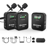 Moman Wireless Lavalier Microphone, C2X 2.4G Clip On Lapel Mic System with TFT Display for Smartphone Tablet Camera DSLR Youtube Live Streaming Vlogging, Wireless-Lavalier-Microphone-Lapel-Mic