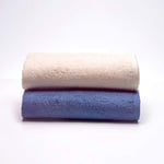 Sancarlos - Lot de 2 Serviettes de Douche Ocean Duo Beige et Bleu foncé 100% Coton 550 g/m²