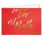 Afie 69-5106 Carte LA VIE EST BELLE Profites-en Mots en Or Doré Brillant sur fond corail ; Livrée avec enveloppe ; Format Carte fermée 17x11,5cm ;