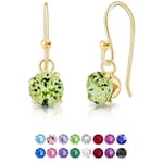 DTPsilver - Boucles d'oreilles Pendantes à Crochet en Argent Fin 925 Plaqué Or Jaune et Cristaux de Swarovski® Elements Ronds - Diamètre: 6 mm - Couleur: Péridot