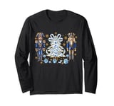 Blue Nutcracker Soldier Blue Christmas Tree Toile Floral Bow Long Sleeve T-Shirt