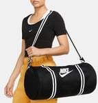 NIKE HERITAGE DUFFEL BAG 30L UNISEX GYM/ TRAVEL/ WORK (DB0492 010) BLACK / WHITE