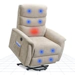 FLEXISPOT Fauteuil de Relaxation Électrique, Fauteuil de Massage, Fauteuil Releveur, Fauteuil de Couchage, Fauteuil TV, Fauteuil Inclinable avec Aide au Redressement, Fonction Chauffante (Beige)