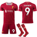 Liverpool Hemma Barn & Vuxen Fotbollströja 2024-2025 Med Sockor No.9 DARWIN No.9 DARWIN S