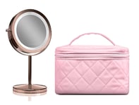 Gillian Jones - Table mirror with LED light and touch function + Beauty Box in quilted nylon Pink