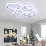 LuFun Plafonnier LED，6 anneaux ronde luminaires intérieur suspension design，3000-6000K dimmable lustre salon， 70W lumière plafond，leds pour chambre moderne，Lampe pour bureau cuisine couloir，Blanc