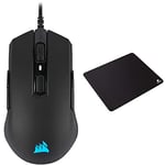 Corsair M55 PRO RGB, Ambidextrous Multi-Grip Optical Gaming Mouse, Black & MM100 Medium Cloth Surface Mousepad (Glide-Optimised Textile Surface, Anti-Slip Base, 320 mm x 270 mm x 3 mm) - Black