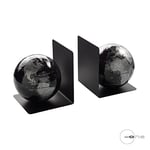 Mascagni - Lot de 2 Serre-Livres avec Globes Magnétiques - Métal Noir - pour étagères, bibliothèque ou Bureau