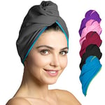 Fit-Flip Turban Cheveux Microfibre, Serviette spéciale Turban pour Le séchage Doux et Rapide, Serviette de Cheveux pour Mixte Adulte, 1 pièce, Gris foncé - Bleu