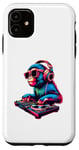 Coque pour iPhone 11 Retro Monkey Dj Music Lover Headphones Disc Jockey