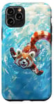 Coque pour iPhone 11 Pro Panda rouge amusant dans l'eau de la piscine