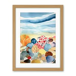 Artery8 Seaside Beachcombing Colourful Seashells And Beach Pebbles Watercolour Painting Artwork Framed Wall Art Print 18X24 Inch