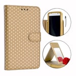 Ph26® Etui Housse Folio Or Gold À Pois Dorés Pour Zte Star 2 En Éco-Cuir Avec Porte Cartes, Miroir Et Surpiqures Apparentes