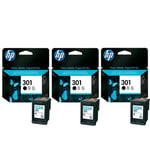 3x Original HP 301 Black Ink Cartridges For DeskJet 3050 Inkjet Printer