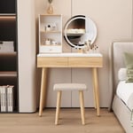 Coiffeuse en Bois avec Miroir LED Meuble de Maquillage Tabouret Tactile Chambre