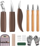 10pcs Outils Sculpture sur Bois, Kit Sculpture Bois avec 3 Ciseaux à Bois, 3 Couteau Sculpture Bois,Gants,Sac Rangement,Professionnels Outillage Bois Sculpter pour Débutants et Professionnels |JUNJUN