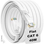 Cable Ethernet 40m,Cable Rj45 Cat 6 Câble Réseau Plat Intérieur Gigabit Haut Débit Fibre Cable Lan 1000Mbit/s Câble Internet 40 Mètres Blanc très Long Câble Patch pour Routeur Modem