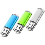 Vansuny 3 Pack USB Stick 16GB USB Flash Drive USB 2.0 Memory Stick Thumb Drive Mini USB Drive Pen Drive with LED Indicator for PC, Laptop, Printer, TV, Car (Blue Green and White)